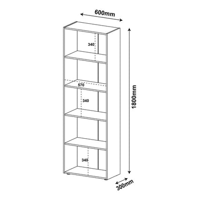 Bookcase Multy 4624 Five Shelves  60*30*180Cm Cherry  (Limited 3 Months Warranty)