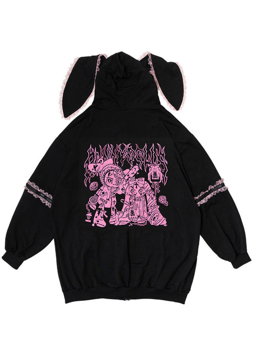 ACDC Rag Bunny Dolls Punky Bunny Black Pink Oversized Zip Hoodie — back view 2