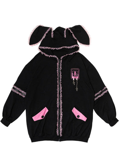 ACDC Rag Bunny Dolls Punky Bunny Black Pink Oversized Zip Hoodie — front view