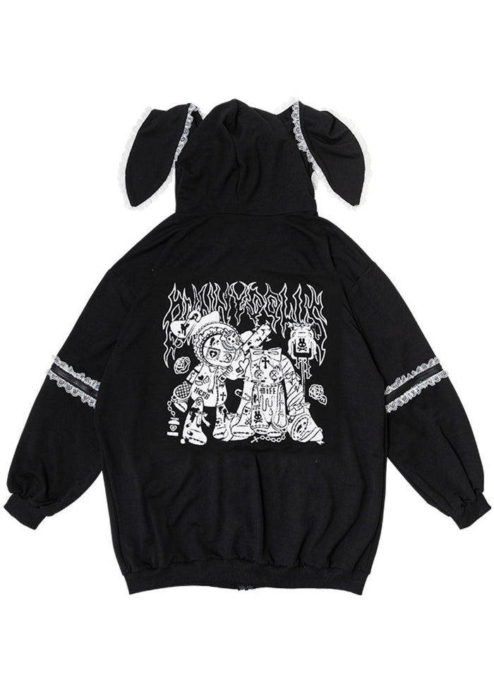 ACDC Rag Bunny Dolls Punky Bunny Black White Oversized Zip Hoodie — back view