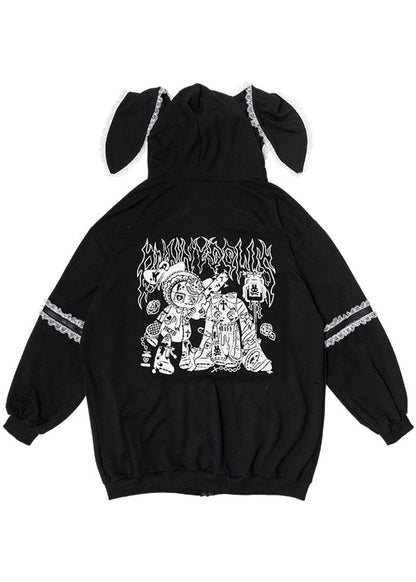 ACDC Rag Bunny Dolls Punky Bunny Black White Oversized Zip Hoodie — back view