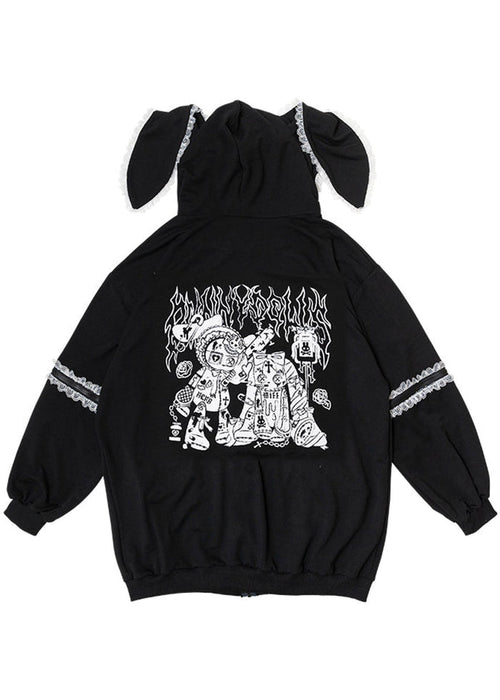 ACDC Rag Bunny Dolls Punky Bunny Black White Oversized Zip Hoodie — back view