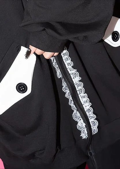 ACDC Rag Bunny Dolls Punky Bunny Black White Oversized Zip Hoodie — detail shot