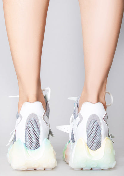 Anthony Wang CARAMBOLA 02 Super Circuit Platform Sneakers in gray mesh with lace-up closure and rainbow sculpted tentacle outsole worn by model — back view