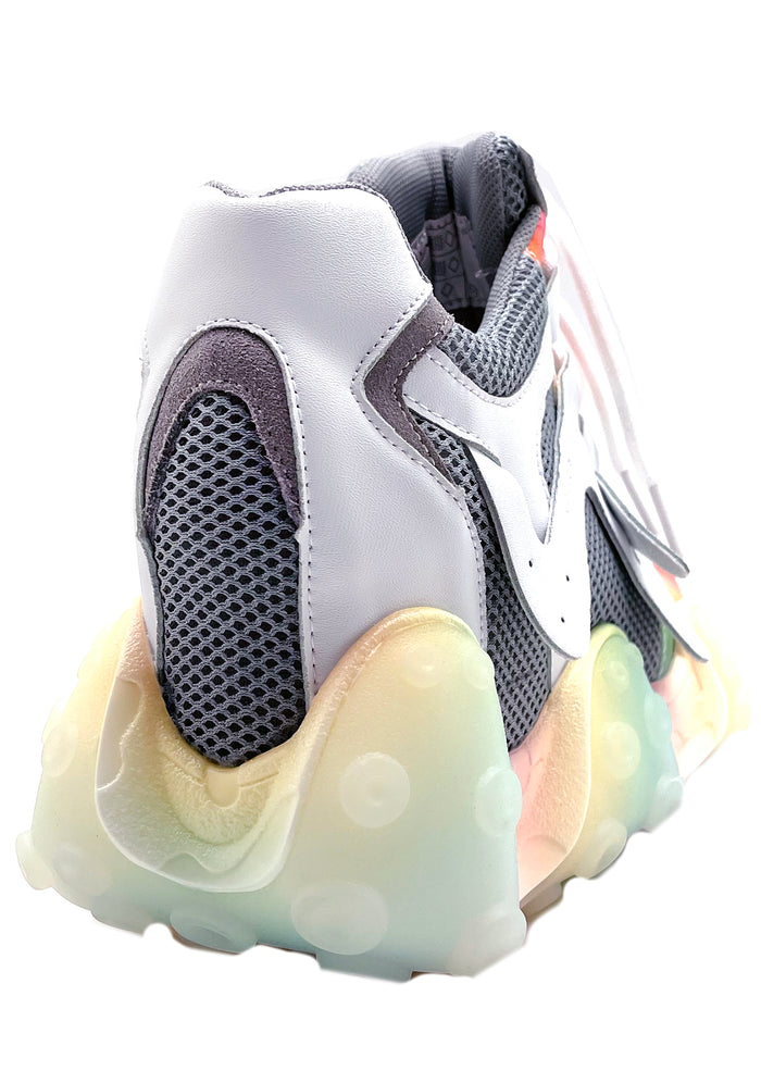 Anthony Wang CARAMBOLA 02 Super Circuit Platform Sneakers in gray mesh showing rainbow contrast tentacle outsole and hidden interior wedge detail — detail shot