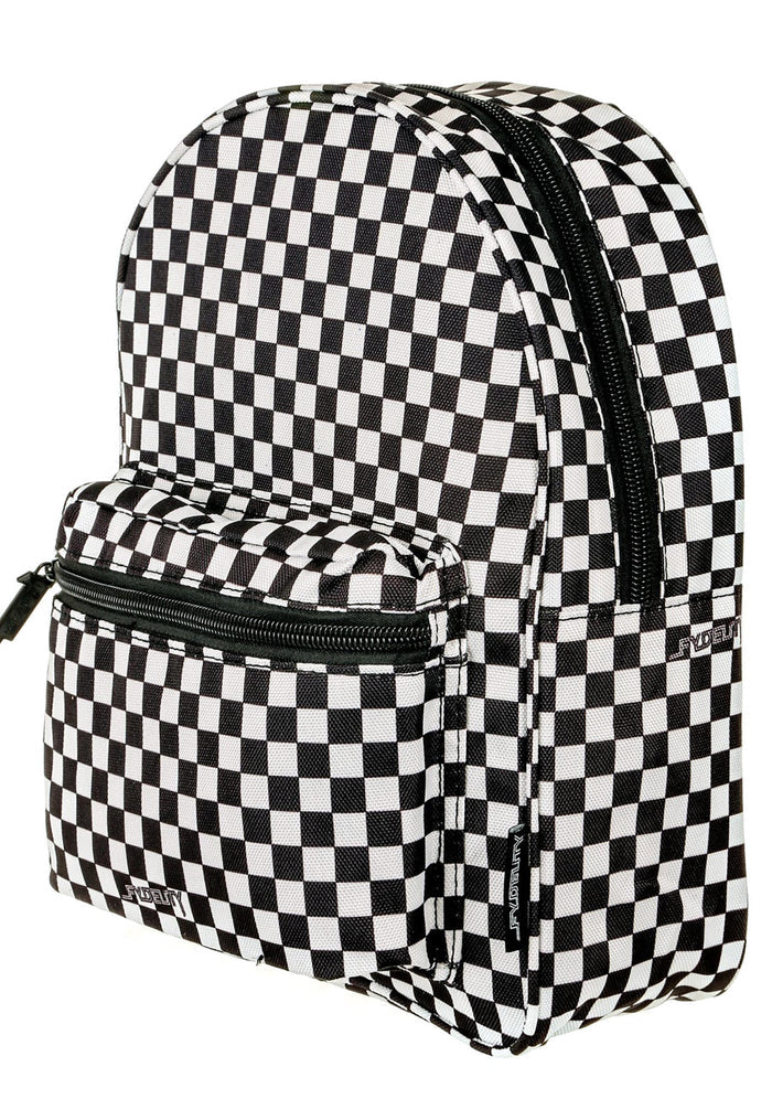 Fydelity Checkmate Mini Backpack in black white — side view 2