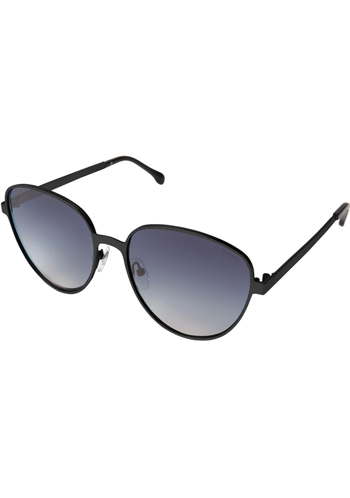 Komono Chris Sunglasses in matte black with oversized metal frame and translucent blue lens on festival sunglasses — side view