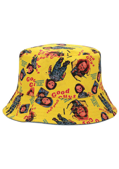 Bioworld Chucky Good Guys Reversible Bucket Hat in blue yellow — side view