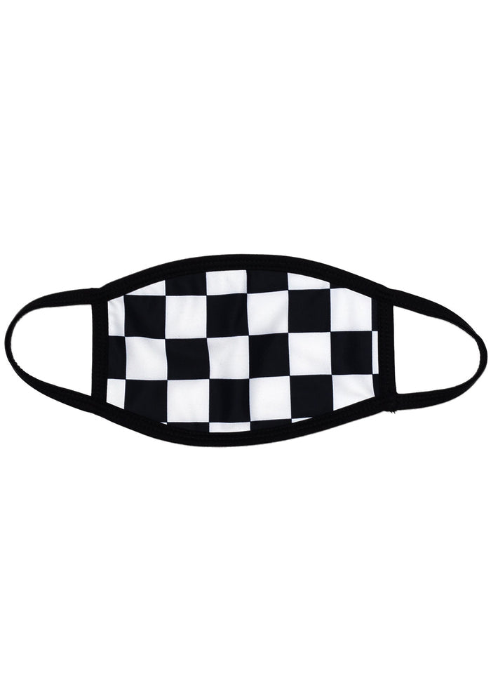 BGlittz Classic Checkered Dust Mask in black white with all-over checkered pattern on breathable nylon rave festival face mask — front view