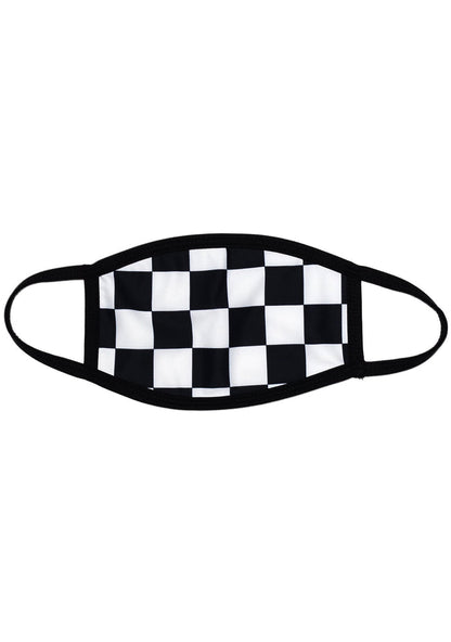 BGlittz Classic Checkered Dust Mask in black white with all-over checkered pattern on breathable nylon rave festival face mask — front view