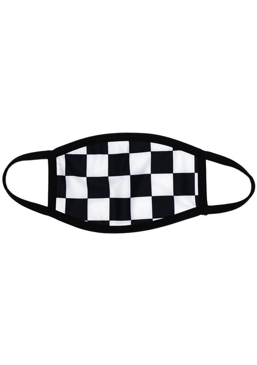 BGlittz Classic Checkered Dust Mask in black white with all-over checkered pattern on breathable nylon rave festival face mask — front view
