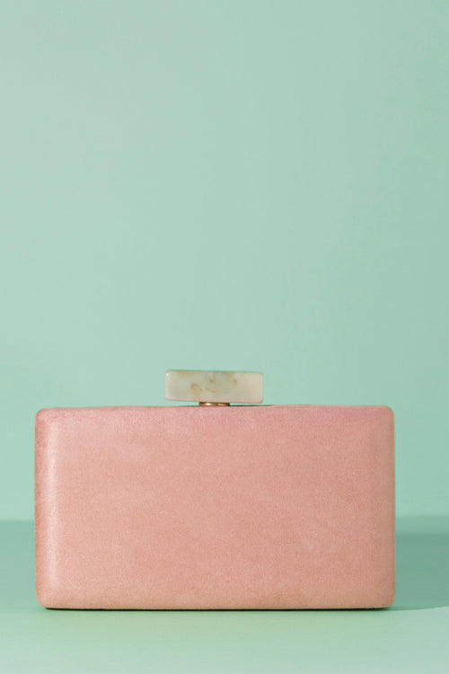 Clutch Rectangular Slim Hueso Rosa Suede · Pretty in Pink ·