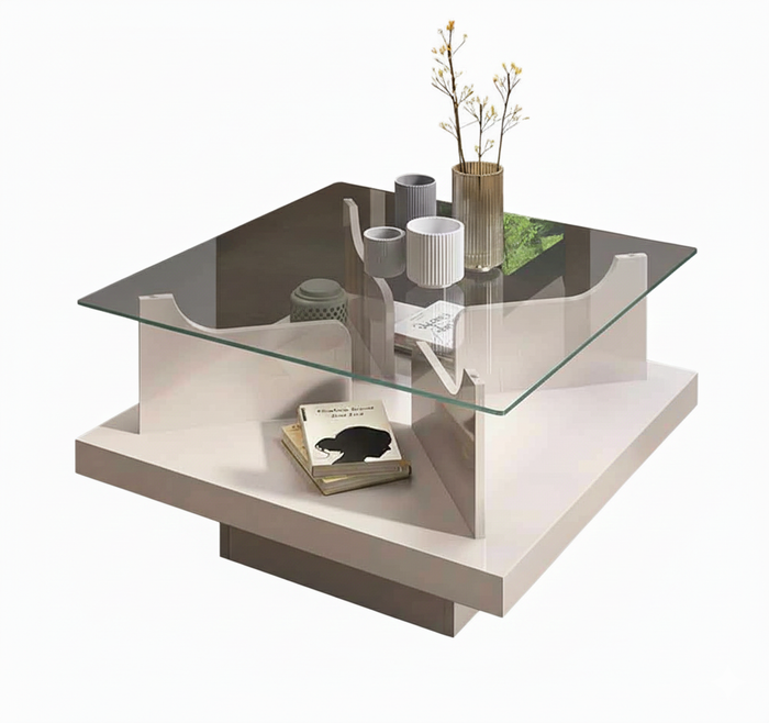 Coffee Table Clear 4582 Tempered Glass   70*70*40Cm Off White  (Limited 3 Months Warranty)