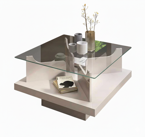Coffee Table Clear 4582 Tempered Glass   70*70*40Cm Off White  (Limited 3 Months Warranty)