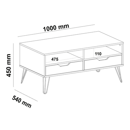 Coffee Table Estocolmo 4386 2 Drawers  100*54*45Cm Oak/Graphite/White (Limited 3 Months Warranty)