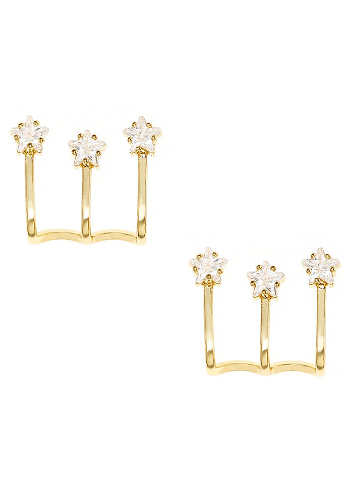 Ettika Constellation Wrap Earrings in gold with cubic zirconia star stones on 18k gold ear wrap festival earrings — front view