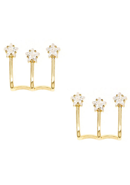 Ettika Constellation Wrap Earrings in gold with cubic zirconia star stones on 18k gold ear wrap festival earrings — front view