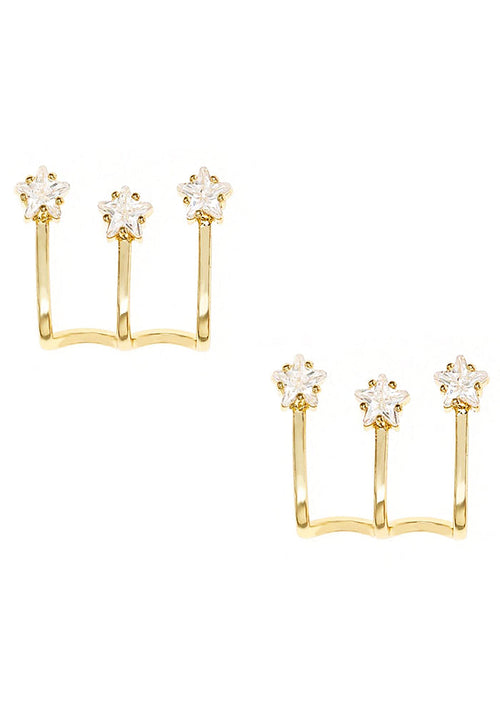 Ettika Constellation Wrap Earrings in gold with cubic zirconia star stones on 18k gold ear wrap festival earrings — front view