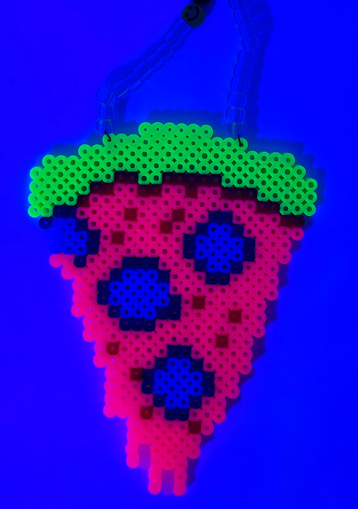 LASR Cosmic Pizza Party UV Reactive Rave Kandi Necklace — detail view
