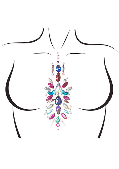 Leg Avenue Cosmic Wave Body Jewels in rainbow multicolor with peel and stick gems on festival rave cosplay accessory — detail view