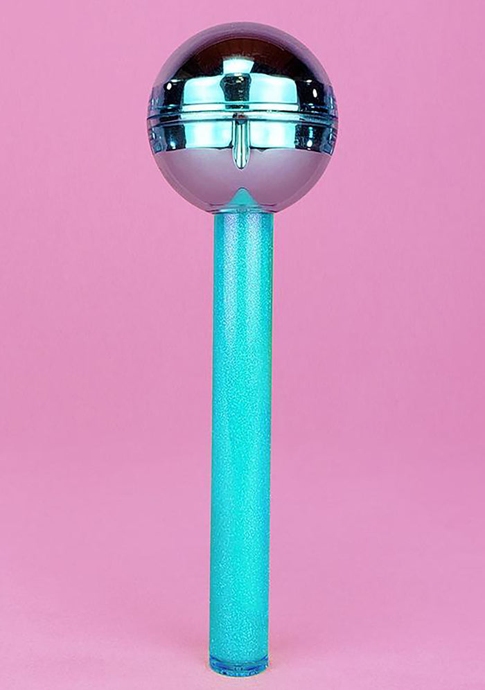 Glossy Pops Cosmic Waves Blue Skies Fruit Punch Lip Gloss in blue with sparkly lolli shape and flip-open cap on lip balm — front view