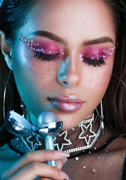 Glossy Pops Cosmic Waves Blue Skies Fruit Punch Lip Gloss in blue — model view