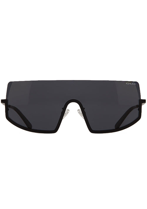Komono CRAFTED Sonny Midnight Sunglasses in black with chic curved frame and matte black metal trim on festival sunglasses — front view
