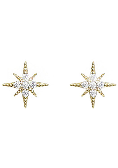 Ettika Crystal Interstellar Stud Earrings in gold with cubic zirconia star-shaped design on festival earrings — front view
