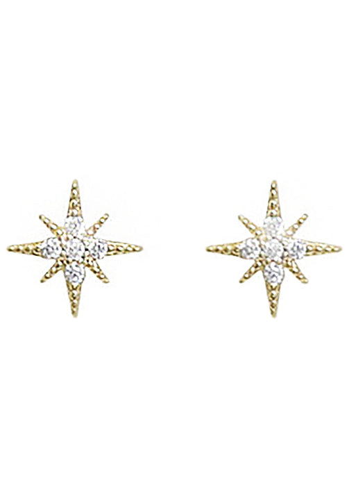 Ettika Crystal Interstellar Stud Earrings in gold with cubic zirconia star-shaped design on festival earrings — front view