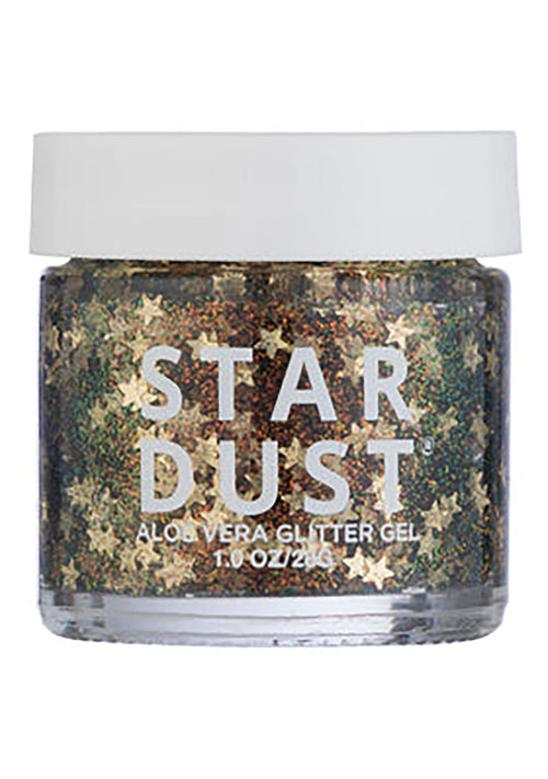 Lavender Stardust Crystal Vision Stardust Body Glitter Pot in gold with star flake glitter on rave makeup glitter pot — front view