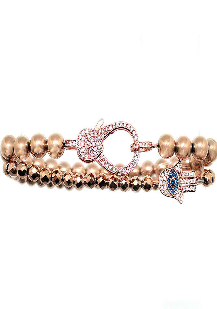 Divine Hamsa Bracelet Set in Rose Gold