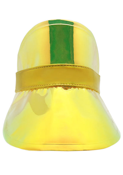 Fydelity Drippin' In Gold Retro Electric Visor in gold with holographic iridescent shine on festival visor — side view