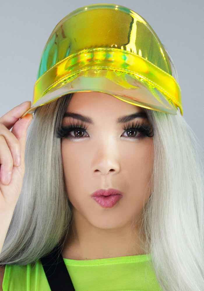 Fydelity Drippin' In Gold Retro Electric Visor in gold — model front view