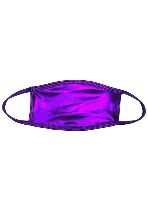 BGlittz Electra Dust Mask in metallic purple with solid metallic purple base on breathable nylon rave festival face mask — front view
