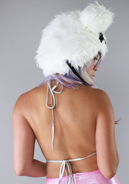Leg Avenue Electrifying Dead Mouse Furry Hood in white — model back view