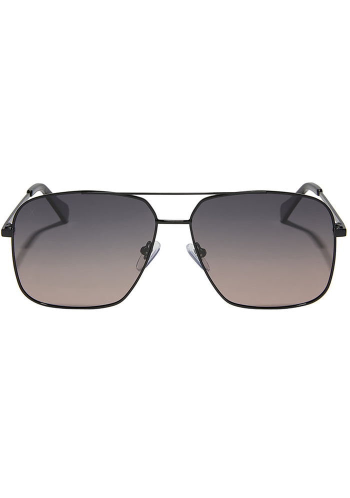 Dime Optics Encino Polarized Sunglasses in black twilight with squared metal frame and gradient lens on rave festival sunglasses — front view