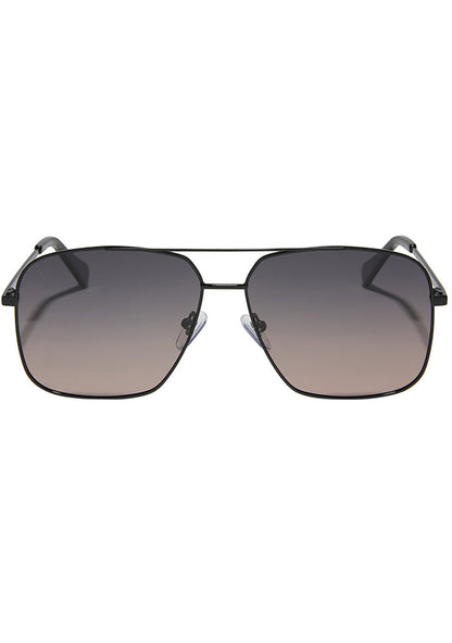 Dime Optics Encino Polarized Sunglasses in black twilight with squared metal frame and gradient lens on rave festival sunglasses — front view