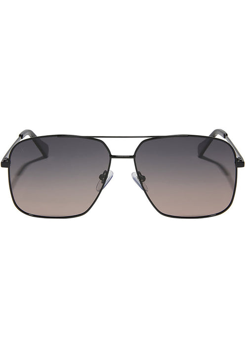 Dime Optics Encino Polarized Sunglasses in black twilight with squared metal frame and gradient lens on rave festival sunglasses — front view