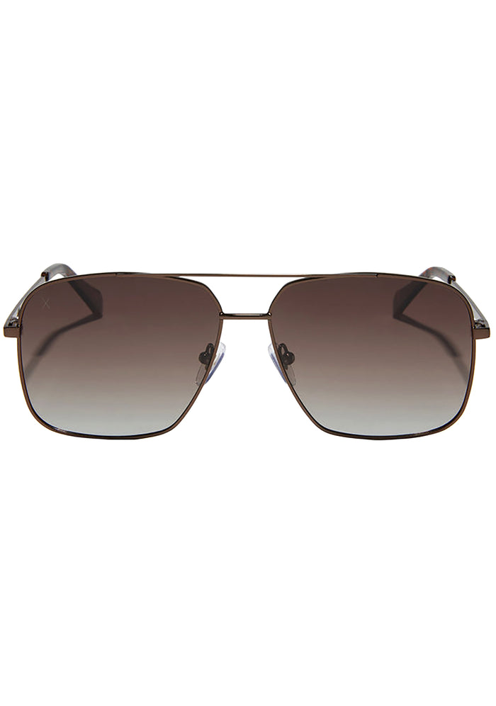 Dime Optics Encino Polarized Sunglasses in brown brown with squared metal frame and gradient lens on rave festival sunglasses — front view