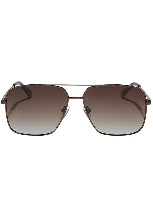 Dime Optics Encino Polarized Sunglasses in brown brown with squared metal frame and gradient lens on rave festival sunglasses — front view