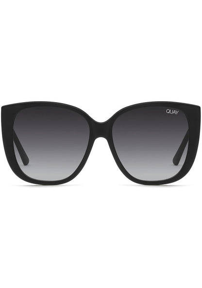 Quay Australia Ever After Sunglasses in matte black with oversized square frame and smoke fade lens on festival sunglasses — front view