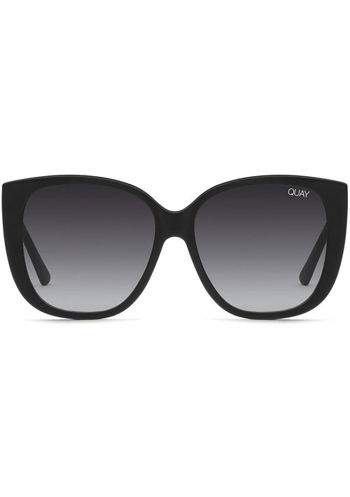 Quay Australia Ever After Sunglasses in matte black with oversized square frame and smoke fade lens on festival sunglasses — front view