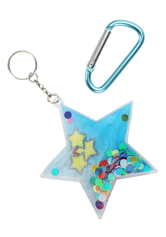 Bioworld Falling Star Nylon Cosmetic Bag with Keychain in multicolor — detail view with keychain
