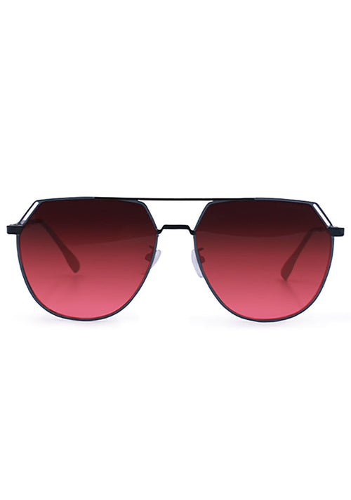 TopFoxx Farrah Sunglasses in ruby with black frame and faded ruby lenses on festival sunglasses — front view