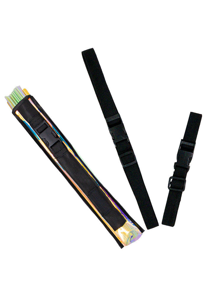 Daftboy Fluid Fantasy Fan Holster 2.0h in Atlantis with iridescent fabric and velcro loop attachment on rave fan holster case — back view