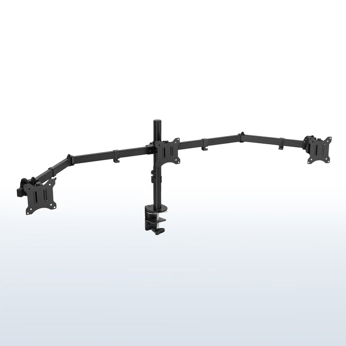 Sturdy flush to wall height adjustable triple monitor desk mount.