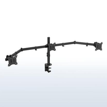 Sturdy flush to wall height adjustable triple monitor desk mount.