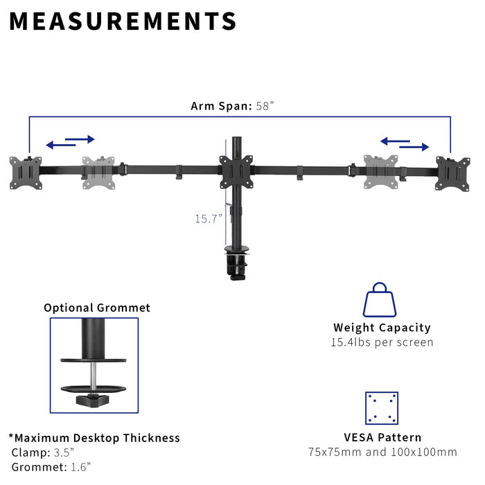 Sturdy flush to wall height adjustable triple monitor desk mount.