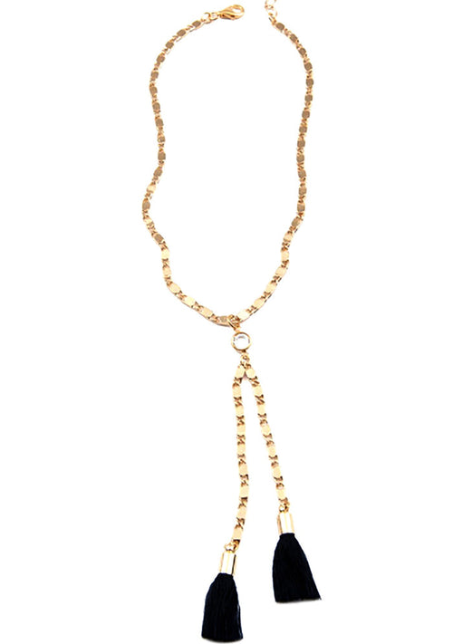 Frasier Sterling Cantina Choker in gold black with tassel pendants and gold plated hardware on festival choker — front view