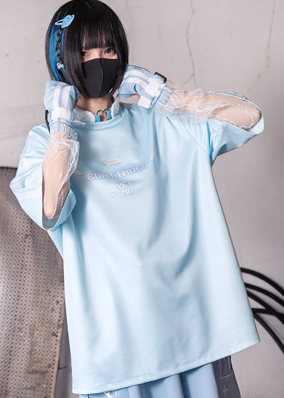 ACDC Rag Game Over Jersey Pastel Blue Oversized Tee — model front view